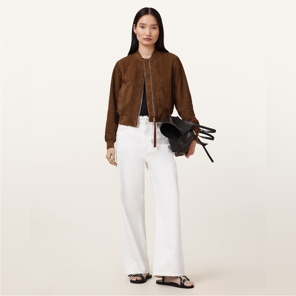 All Saints Orten Suede Bomber Jacket in Cognac Brown 6 - Picture 12 of 13